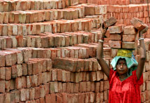  Indian labourer carrying bricks (Reuters/Rupak De Chowdhuri)