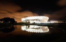 Cape Town's Green Point stadium is illuminated as construction officials test the lighting for the 2010 FIFA World Cup(Reuters/Mike Hutchings)