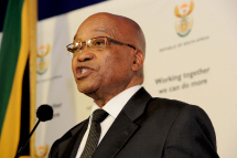 South African President Jacob Zuma speaks during a media briefing at the Union Building in Pretoria.(REUTERS/Ho New)