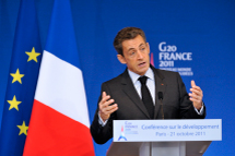 France's President Nicolas Sarkozy delivers a speech at the French Foreign Affairs ministry in Paris.(REUTERS)