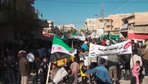 Demonstrators protesting against Syrian President Bashar al-Assad.  (REUTERS/Handout)