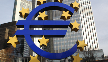 A sculpture showing the euro sign in front of ECB headquarters in Frankfurt. (REUTERS/Alex Domanski)