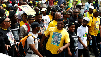 African National Congress Youth League supporters take part in a march in  Johannesburg. (REUTERS/Siphiwe Sibeko)