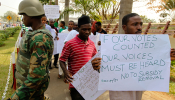 Protesters at a rally against fuel subsidy removal in Abuja. (REUTERS/Afolabi Sotunde)