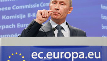 Russia's Prime Minister Vladimir Putin addresses a news conference in Brussels  (REUTERS/Yves Herman)