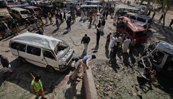 The site of a bomb attack in the outskirts of Peshawar. (REUTERS/Fayaz Aziz)