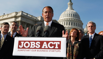 Speaker of the House John Boehner unveils JOBS Act in Washington. (REUTERS/Larry Downing)