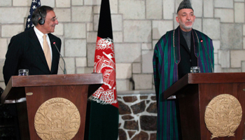 President Karzai and US Secretary of Defense Panetta. (REUTERS/POOL New)