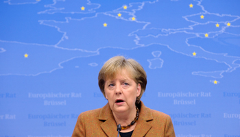 German Chancellor Merkel at an EU summit in Brussels. (REUTERS/STRINGER Belgium)