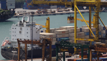 An Iranian container ship in Singapore. (REUTERS/Thomas White)