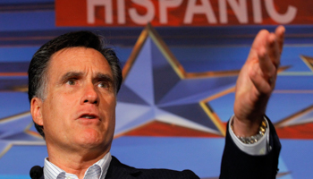 Mitt Romney speaks to the Hispanic Leadership Network in Miami. (REUTERS/Brian Snyder)