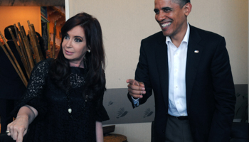 US President Obama and Argentina's President Fernandez de Kirchner during a bilateral meeting at the summit. (REUTERS/Handout)