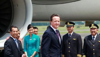 Prime Minister David Cameron on his visit to Indonesia. (REUTERS/Beawiharta Beawiharta)