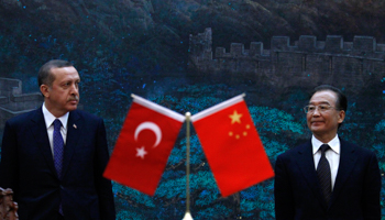 Prime Minister Erdogan and Chinese Premier Wen Jiabao in Beijing. (REUTERS/David Gray)