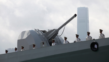 The Chinese naval guided missile destroyer Haikou docks in Hong Kong. (REUTERS/Siu Chiu)