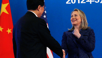 China's President Hu greets US Secretary of State Clinton at the US-China Strategic and Economic Dialogue. (REUTERS/hannon Stapleton)