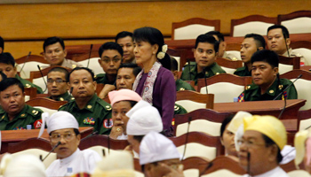 Aung San Suu Kyi in the lower house of parliament. (REUTERS/Soe Zeya Tun)