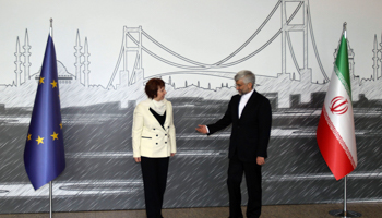 EU foreign policy chief Catherine Ashton and Iran's chief negotiator Saeed Jalili in Istanbul. (REUTERS/POOL New) 