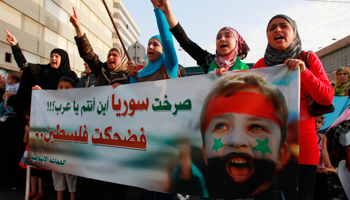 Lebanese Islamists and Syrian refugees demonstrate in Tripoli, Lebanon. (REUTERS/Stringer)