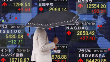 An electronic monitor outside a brokerage in Tokyo. (REUTERS/Yuriko Nakao)