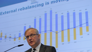 European Economic and Monetary Affairs Commissioner Olli Rehn addresses the Brussels Economic Forum conference. (REUTERS/Laurent Dubrule)