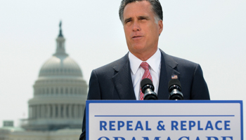 Republican presidential candidate Mitt Romney gives his reaction to the Supreme Court's ruling. (REUTERS/Jonathan Ernst)