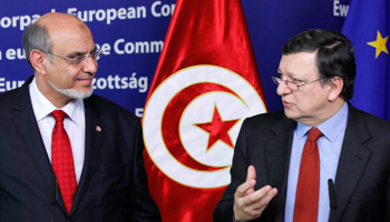European Commission President Jose Manuel Barroso and Tunisia's PM Hamadi Jebali address a joint news conference in Brussels (REUTERS/Francois Lenoir)
