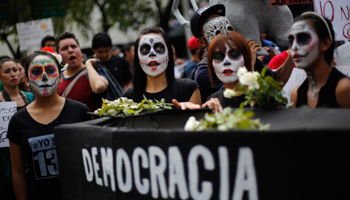 Mexican protesters take part in mock funeral for democracy (REUTERS/STRINGER Mexico)