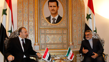 Syria's parliament speaker Mohammed Jihad al-Laham meets Alaeddin Boroujerdi, chairman of the Iranian parliament's national security and foreign policy committee (REUTERS/Khaled Al Hariri)