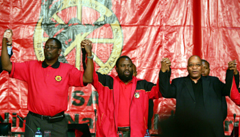 COSATU General Secretary Zwelinzima Vavi with President Jacob Zuma (REUTERS/Siphiwe Sibeko)