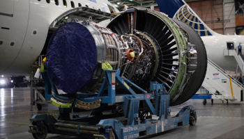 A jet engine at a Boeing production facility in Everett, Washington (REUTERS/Jason Reed)