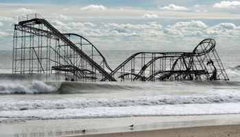 The remnants of a roller coast sits in the surf in Seaside Heights, New Jersey (REUTERS/Steve Nesius)