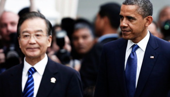 President Obama and Chinese Premier Wen Jiabao at the East Asia Summit in Phnom Penh (REUTERS/Pring Samrang)