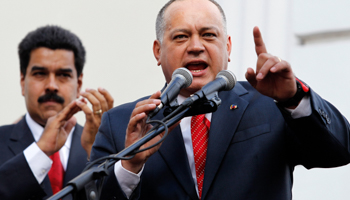 Vice President Nicolas Maduro listens to National Assembly President Diosdado Cabello during the Assembly inauguration (REUTERS/Kevin Lamarque)