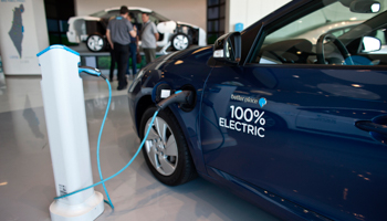 An electric car is displayed at the headquarters of electric car venture Better Place (REUTERS/Nir Elias)