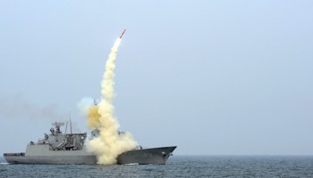 A South Korean navy destroyer launches an indigenous cruise missile during a drill (REUTERS/Handout)