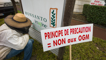 French beekeepers demonstrate against genetically modified organisms in front of French Monsanto headquarters (REUTERS/Robert Pratta)