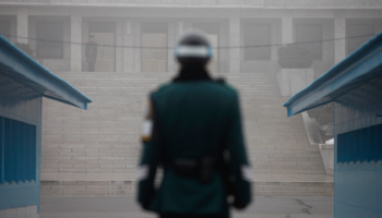 North and South Korean soldiers stand guard in the 'truce village' of Panmunjom (REUTERS/Kim Hong-Ji)