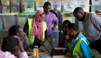 Election officials work at a tallying centre in Nairobi (REUTERS/Karel Prinsloo)