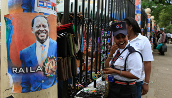 A poster of Raila Odinga outside the Supreme Court (REUTERS/Noor Khamis)