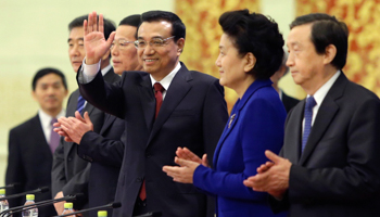 Li Keqiang is flanked by vice premiers Ma Kai, Zhang Gaoli, Wang Yang and Liu Yandong   (REUTERS/Jason Lee)