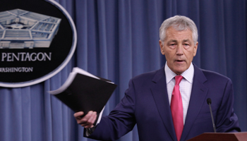 Secretary of Defense Chuck Hagel announces plans to bolster US missile defences in response to a growing nuclear threat from North Korea (REUTERS/Yuri Gripas)