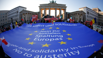 An anti-austerity protest in Berlin (REUTERS/Pawel Kopczynski)