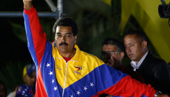 Nicolas Maduro celebrates his election victory in Caracas (REUTERS/Tomas Bravo)