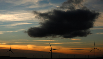 Wind turbines are seen at dusk (Reuters/Sergio Perez)