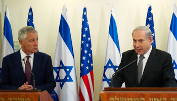 Chuck Hagel and Binyamin Netanyahu hold a joint news conference in Jerusalem (Reuters/Jim Watson)