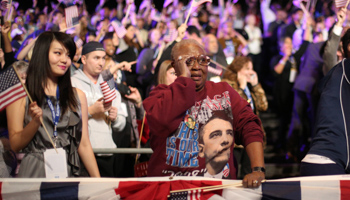 Attendees celebrate during President Obama's election night rally in Chicago (Reuters/Philip Andrews)