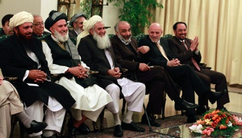 Members of the High Peace Council attend a meeting at the Pakistani prime minister's residence in Islamabad (Reuters/Faisal Mahmood)