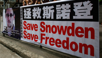 A poster supporting Edward Snowden is displayed in Hong Kong (Reuters/Bobby Yip)
