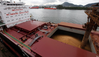 A ship is loaded with soybeans at the port of Santos (Reuters/Paulo Whitaker)